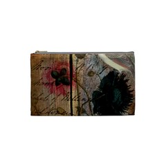 Vintage Bird Poppy Flower Botanical Art Cosmetic Bag (small)