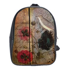 Vintage Bird Poppy Flower Botanical Art School Bag (large) by chicelegantboutique