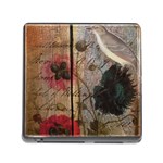 Vintage Bird Poppy Flower Botanical Art Memory Card Reader with Storage (Square) Front