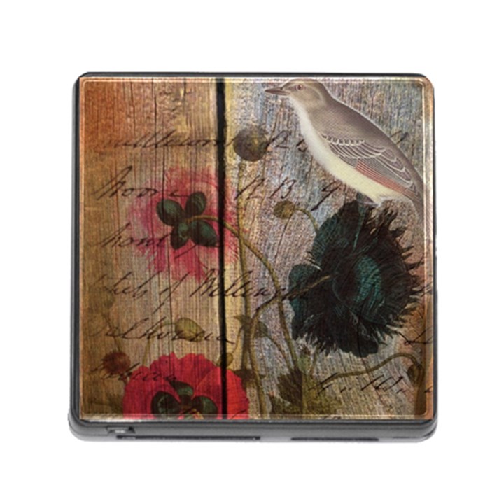 Vintage Bird Poppy Flower Botanical Art Memory Card Reader with Storage (Square)