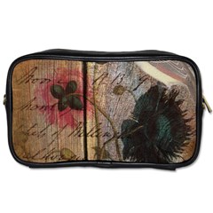 Vintage Bird Poppy Flower Botanical Art Travel Toiletry Bag (two Sides) by chicelegantboutique