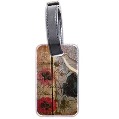 Vintage Bird Poppy Flower Botanical Art Luggage Tag (two Sides) by chicelegantboutique