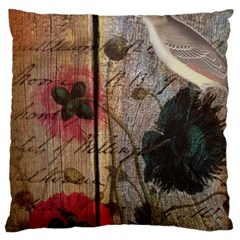 Vintage Bird Poppy Flower Botanical Art Large Cushion Case (single Sided)  by chicelegantboutique