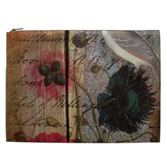 Vintage Bird Poppy Flower Botanical Art Cosmetic Bag (xxl) by chicelegantboutique