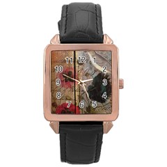 Vintage Bird Poppy Flower Botanical Art Rose Gold Leather Watch 