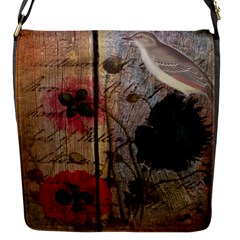 Vintage Bird Poppy Flower Botanical Art Flap Closure Messenger Bag (small) by chicelegantboutique