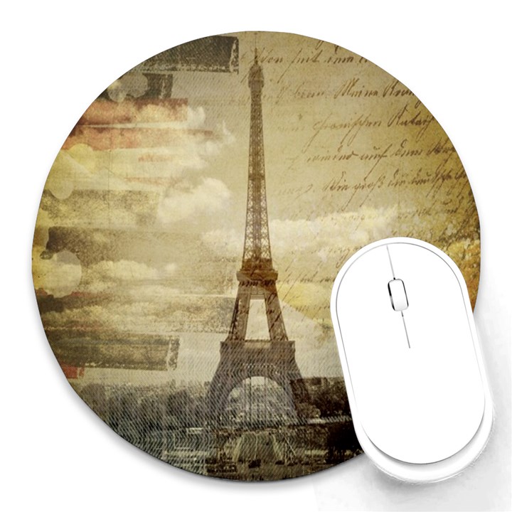 Elegant Vintage Paris Eiffel Tower Art 8  Mouse Pad (Round)