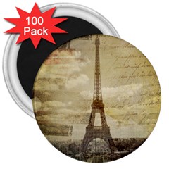 Elegant Vintage Paris Eiffel Tower Art 3  Button Magnet (100 Pack)