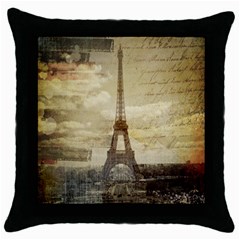 Elegant Vintage Paris Eiffel Tower Art Black Throw Pillow Case