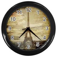 Elegant Vintage Paris Eiffel Tower Art Wall Clock (black) by chicelegantboutique