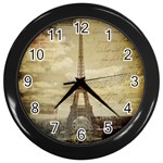 Elegant Vintage Paris Eiffel Tower Art Wall Clock (Black) Front