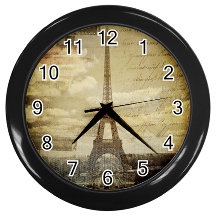 Elegant Vintage Paris Eiffel Tower Art Wall Clock (Black)