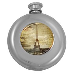 Elegant Vintage Paris Eiffel Tower Art Hip Flask (round) by chicelegantboutique