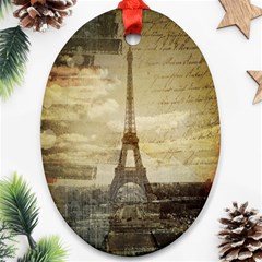 Elegant Vintage Paris Eiffel Tower Art Oval Ornament (two Sides)