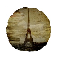 Elegant Vintage Paris Eiffel Tower Art 15  Premium Round Cushion  by chicelegantboutique