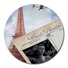 French Postcard Vintage Paris Eiffel Tower 8  Mouse Pad (round) by chicelegantboutique