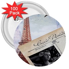 French Postcard Vintage Paris Eiffel Tower 3  Button (100 Pack) by chicelegantboutique