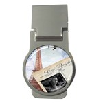 French Postcard Vintage Paris Eiffel Tower Money Clip (Round) Front