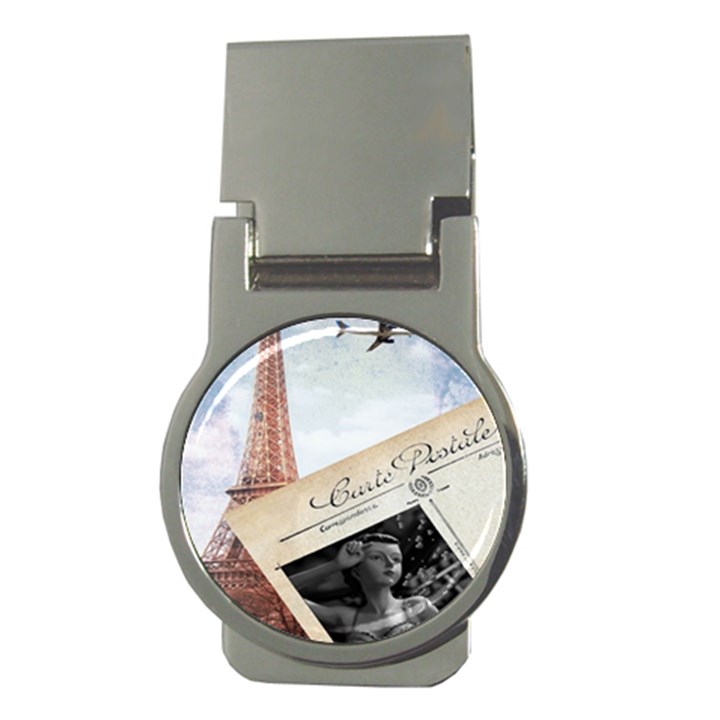 French Postcard Vintage Paris Eiffel Tower Money Clip (Round)