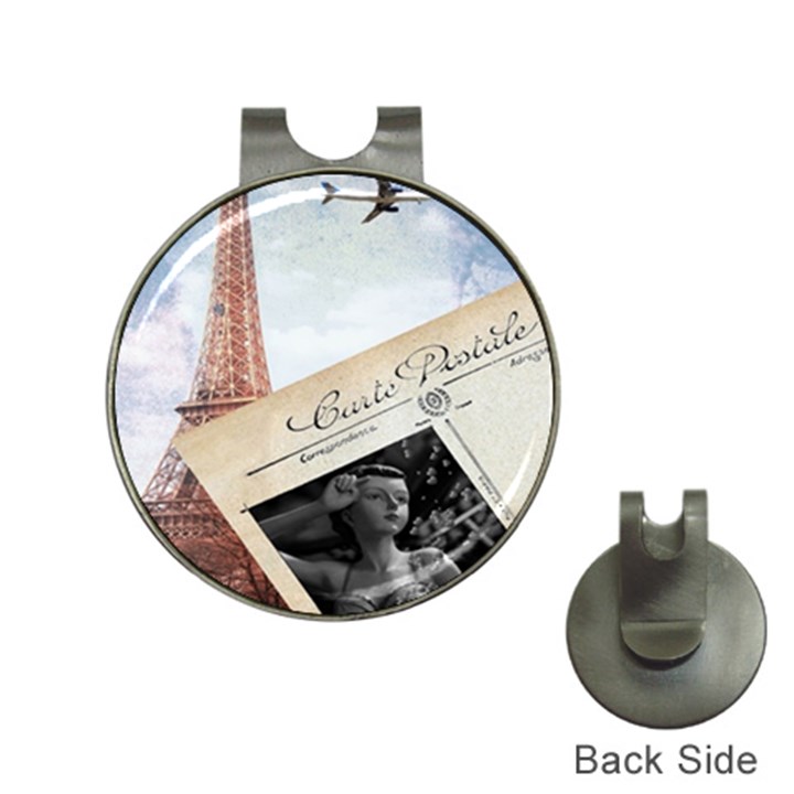 French Postcard Vintage Paris Eiffel Tower Hat Clip with Golf Ball Marker