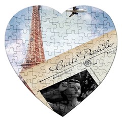 French Postcard Vintage Paris Eiffel Tower Jigsaw Puzzle (heart) by chicelegantboutique