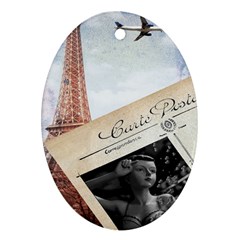 French Postcard Vintage Paris Eiffel Tower Oval Ornament (two Sides)