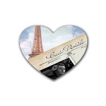 French Postcard Vintage Paris Eiffel Tower Drink Coasters 4 Pack (Heart)  Front