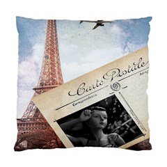 French Postcard Vintage Paris Eiffel Tower Cushion Case (two Sided)  by chicelegantboutique