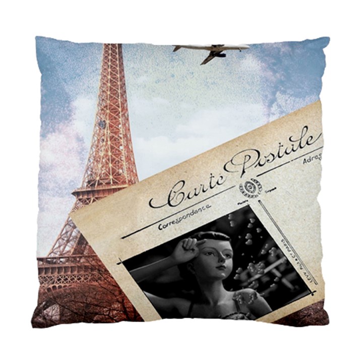 French Postcard Vintage Paris Eiffel Tower Cushion Case (Two Sided) 