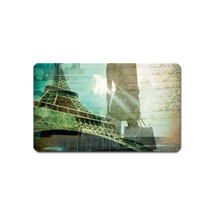 Modern Shopaholic Girl  Paris Eiffel Tower Art  Magnet (Name Card)