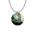 Modern Shopaholic Girl  Paris Eiffel Tower Art  Button Necklace Front