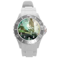 Modern Shopaholic Girl  Paris Eiffel Tower Art  Plastic Sport Watch (large) by chicelegantboutique