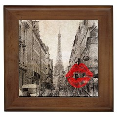 Elegant Red Kiss Love Paris Eiffel Tower Framed Ceramic Tile by chicelegantboutique