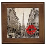 Elegant Red Kiss Love Paris Eiffel Tower Framed Ceramic Tile Front