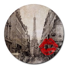 Elegant Red Kiss Love Paris Eiffel Tower 8  Mouse Pad (round) by chicelegantboutique