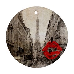 Elegant Red Kiss Love Paris Eiffel Tower Round Ornament by chicelegantboutique