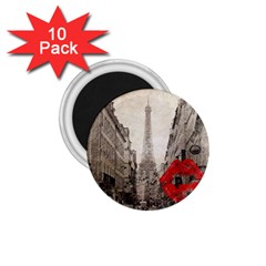 Elegant Red Kiss Love Paris Eiffel Tower 1 75  Button Magnet (10 Pack) by chicelegantboutique