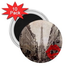 Elegant Red Kiss Love Paris Eiffel Tower 2 25  Button Magnet (10 Pack) by chicelegantboutique