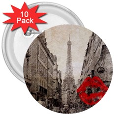 Elegant Red Kiss Love Paris Eiffel Tower 3  Button (10 Pack) by chicelegantboutique