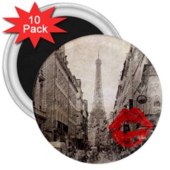 Elegant Red Kiss Love Paris Eiffel Tower 3  Button Magnet (10 Pack) by chicelegantboutique