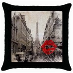 Elegant Red Kiss Love Paris Eiffel Tower Black Throw Pillow Case Front