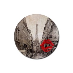 Elegant Red Kiss Love Paris Eiffel Tower Drink Coaster (round) by chicelegantboutique