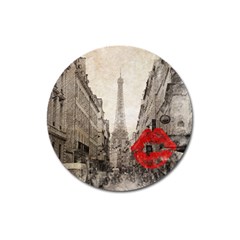 Elegant Red Kiss Love Paris Eiffel Tower Magnet 3  (round) by chicelegantboutique