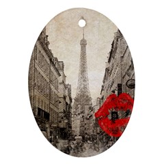 Elegant Red Kiss Love Paris Eiffel Tower Oval Ornament (two Sides) by chicelegantboutique