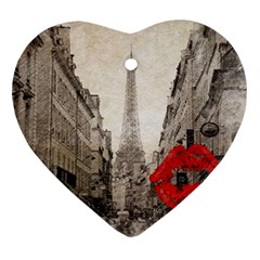 Elegant Red Kiss Love Paris Eiffel Tower Heart Ornament (two Sides) by chicelegantboutique