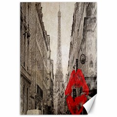 Elegant Red Kiss Love Paris Eiffel Tower Canvas 12  X 18  (unframed) by chicelegantboutique