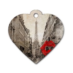 Elegant Red Kiss Love Paris Eiffel Tower Dog Tag Heart (one Sided)  by chicelegantboutique