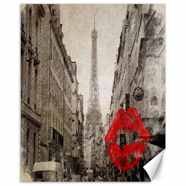 Elegant Red Kiss Love Paris Eiffel Tower Canvas 11  x 14  (Unframed)