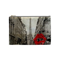 Elegant Red Kiss Love Paris Eiffel Tower Cosmetic Bag (medium) by chicelegantboutique