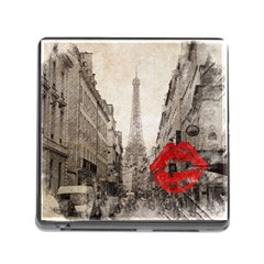 Elegant Red Kiss Love Paris Eiffel Tower Memory Card Reader With Storage (square) by chicelegantboutique